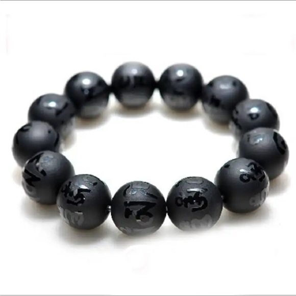 Carved black obsidian bracelet - Picture 2 of 3